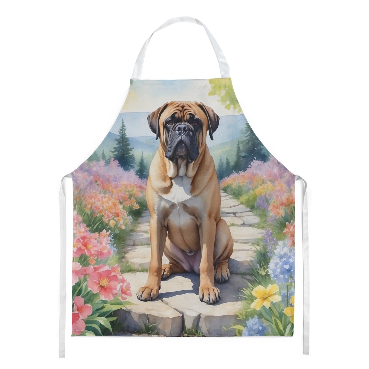 Picture of Carolines Treasures DAC6588APRON 30 x 27 in. Bullmastiff Spring Path Apron