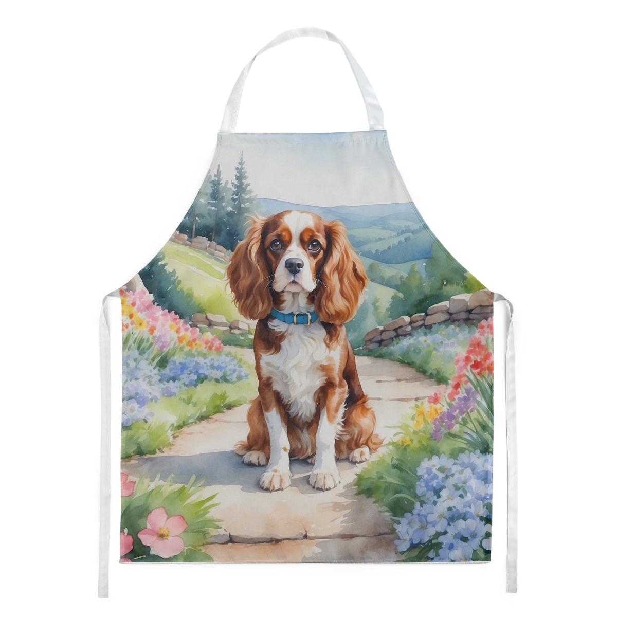 Picture of Carolines Treasures DAC6593APRON 30 x 27 in. Cavalier Spaniel Spring Path Apron