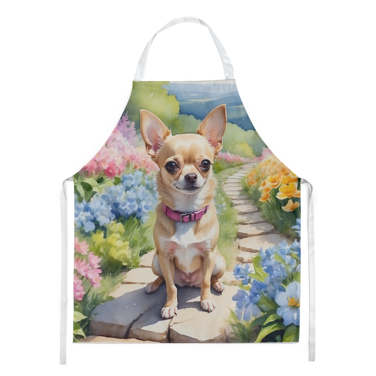 Picture of Carolines Treasures DAC6596APRON 30 x 27 in. Chihuahua Spring Path Apron
