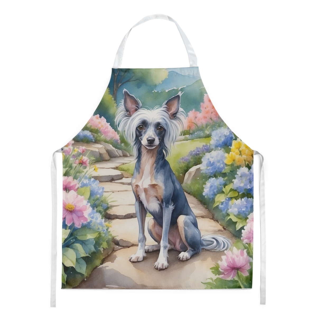 Picture of Carolines Treasures DAC6598APRON 30 x 27 in. Chinese Crested Spring Path Apron