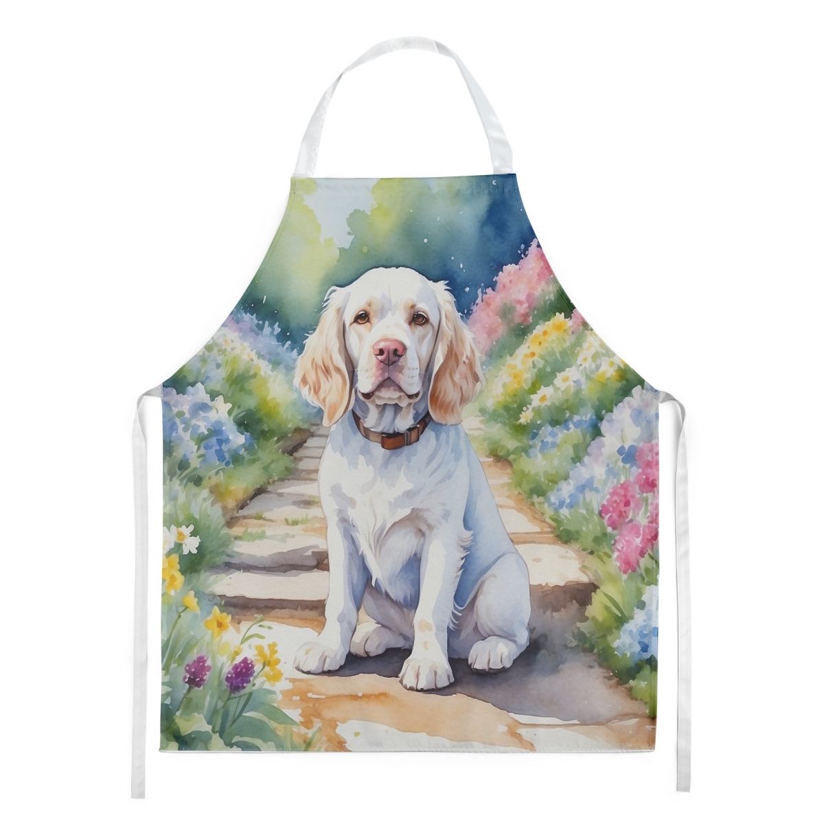 Picture of Carolines Treasures DAC6601APRON 30 x 27 in. Clumber Spaniel Spring Path Apron