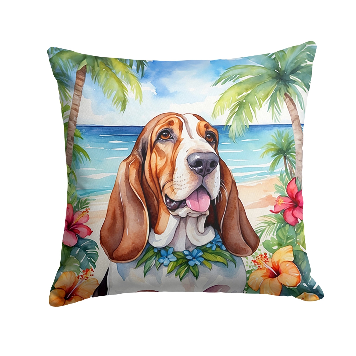 18 x 18 in. Basset Hound Luau Throw Pillow
