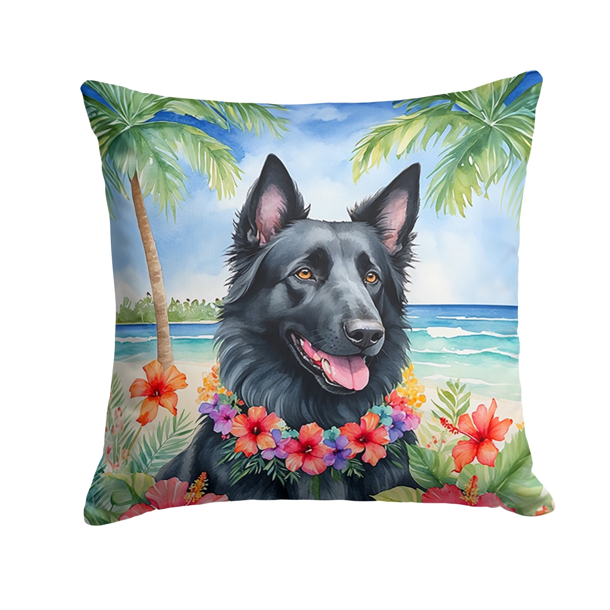 18 x 18 in. Belgian Sheepdog Luau Throw Pillow