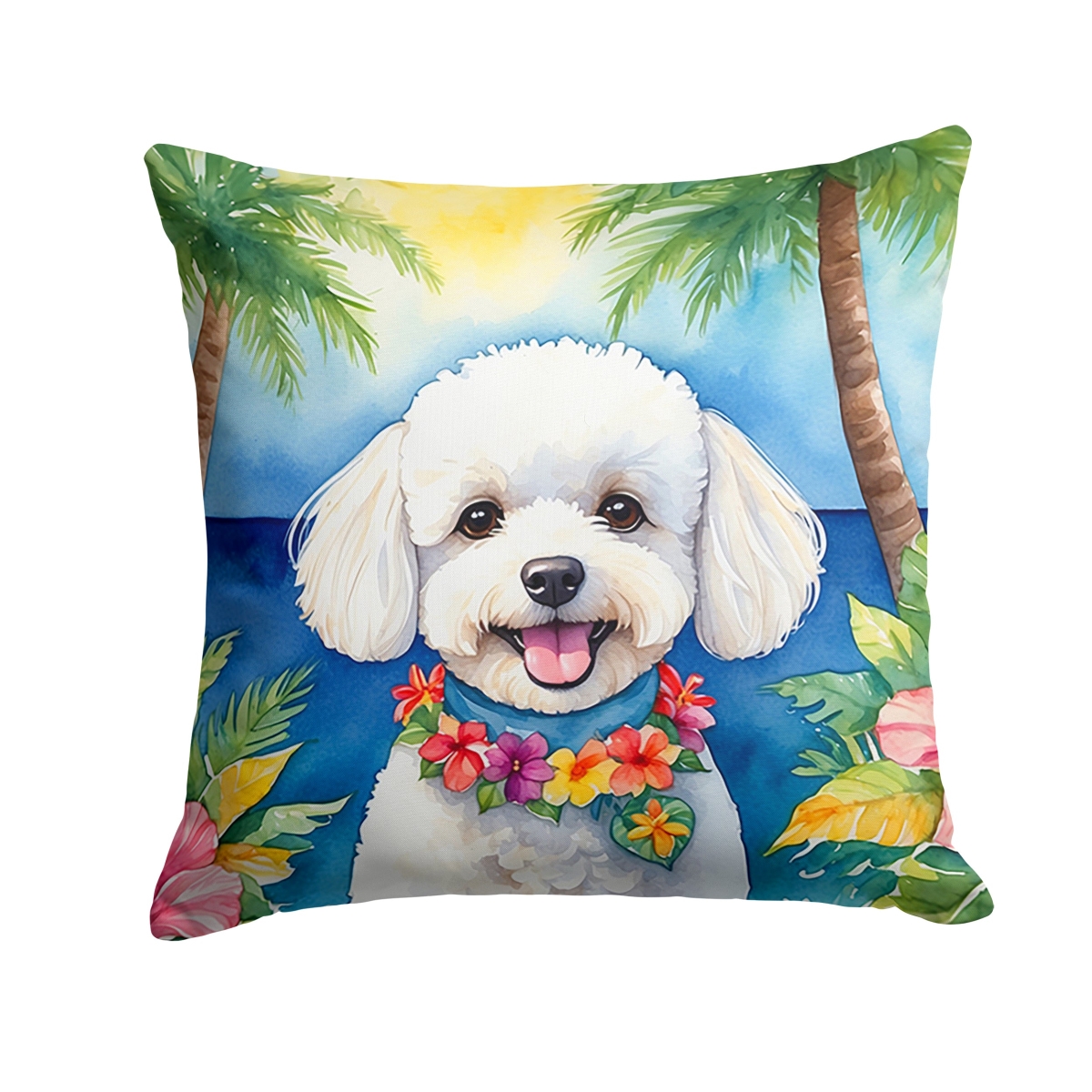 18 x 18 in. Bichon Frise Luau Throw Pillow