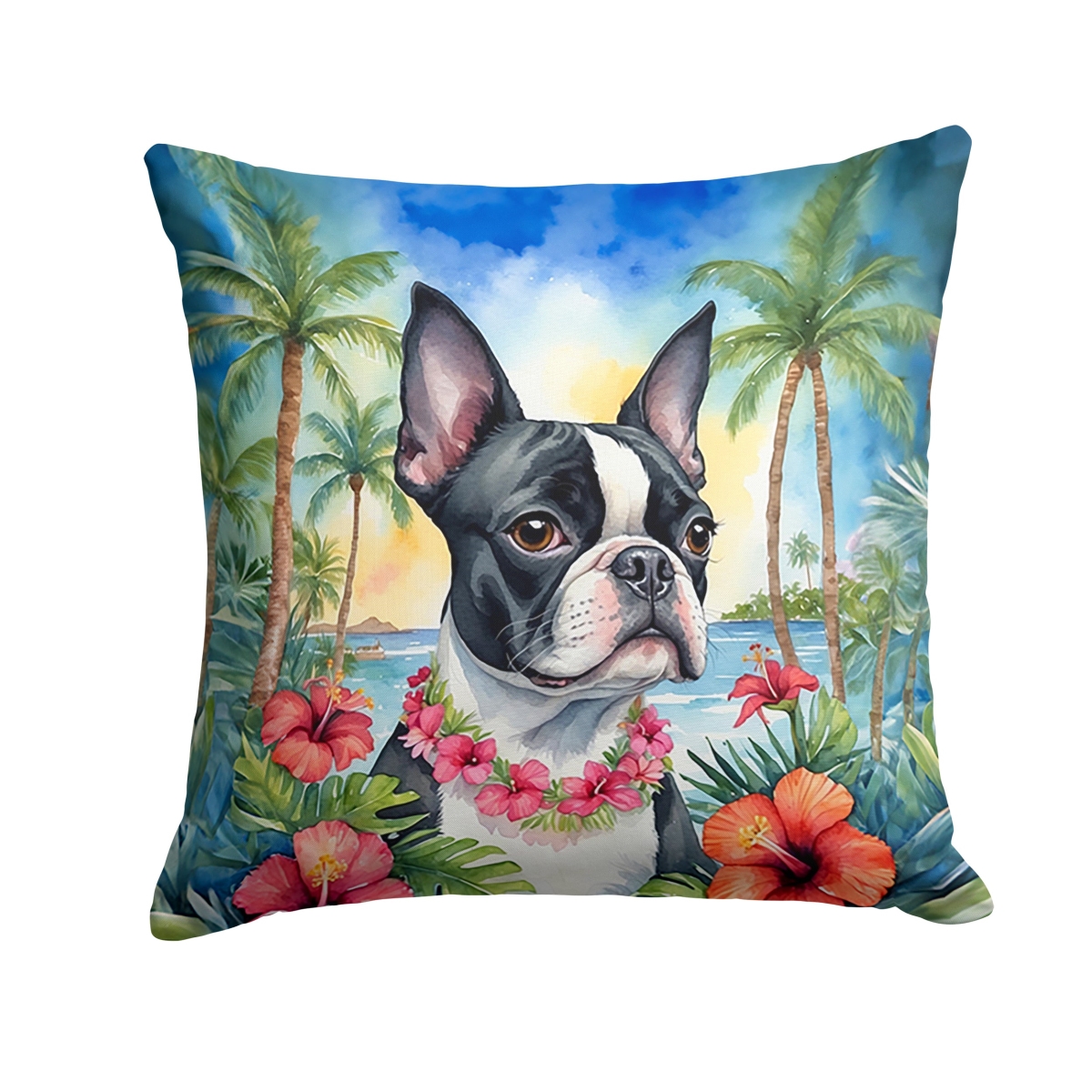 18 x 18 in. Boston Terrier Luau Throw Pillow