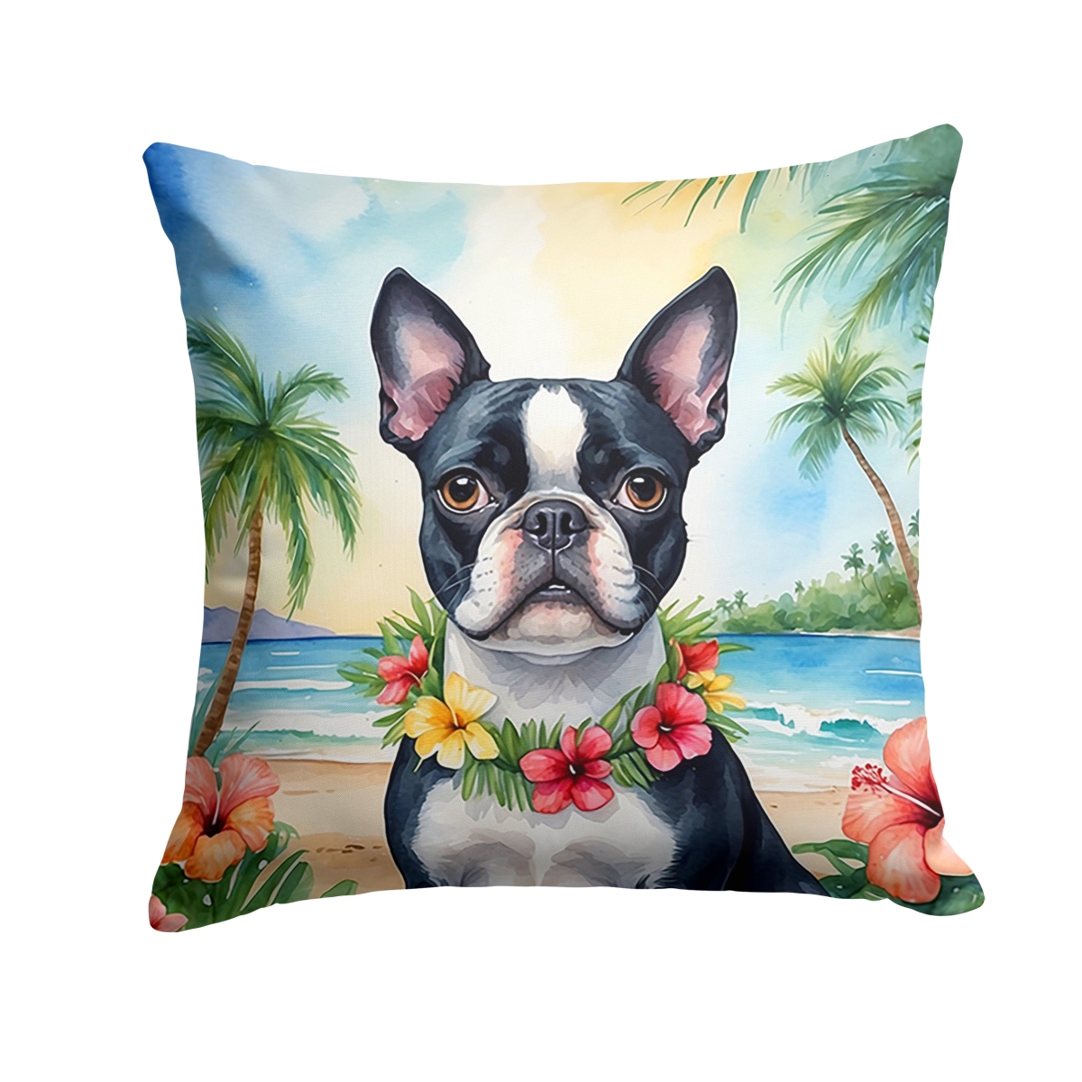 18 x 18 in. Boston Terrier Luau Throw Pillow