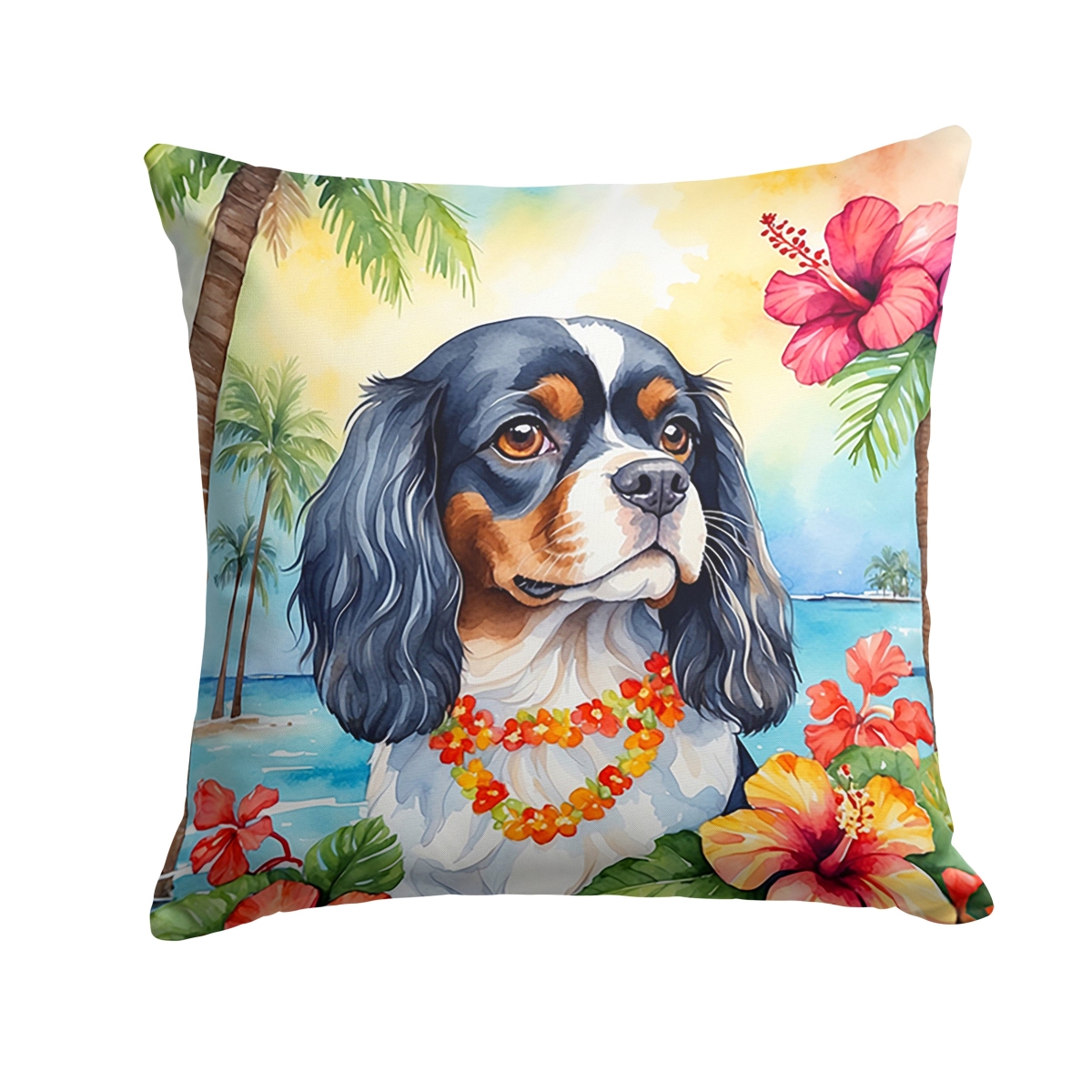 DAC6400PW1818 18 x 18 in. Cavalier Spaniel Luau Throw Pillow