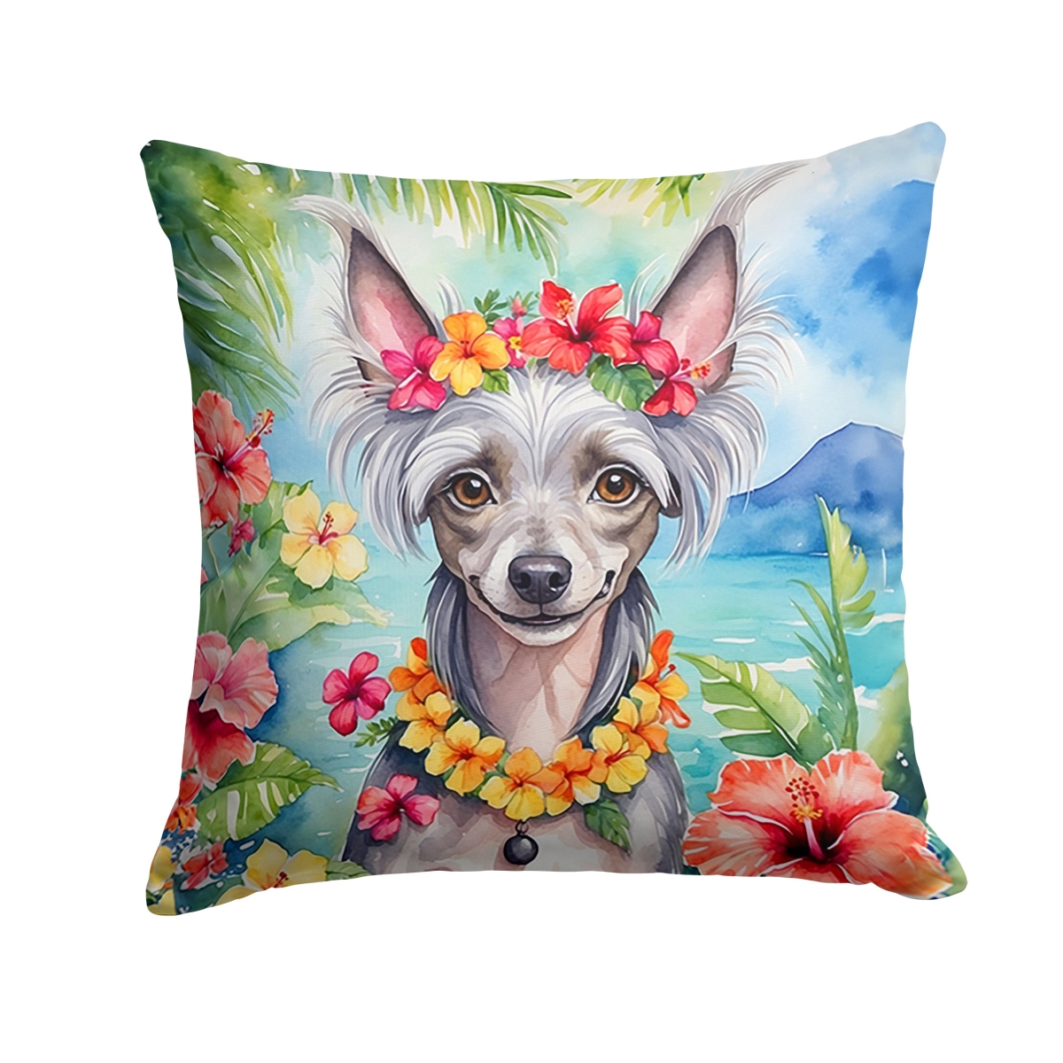 DAC6406PW1818 18 x 18 in. Chinese Crested Luau Throw Pillow