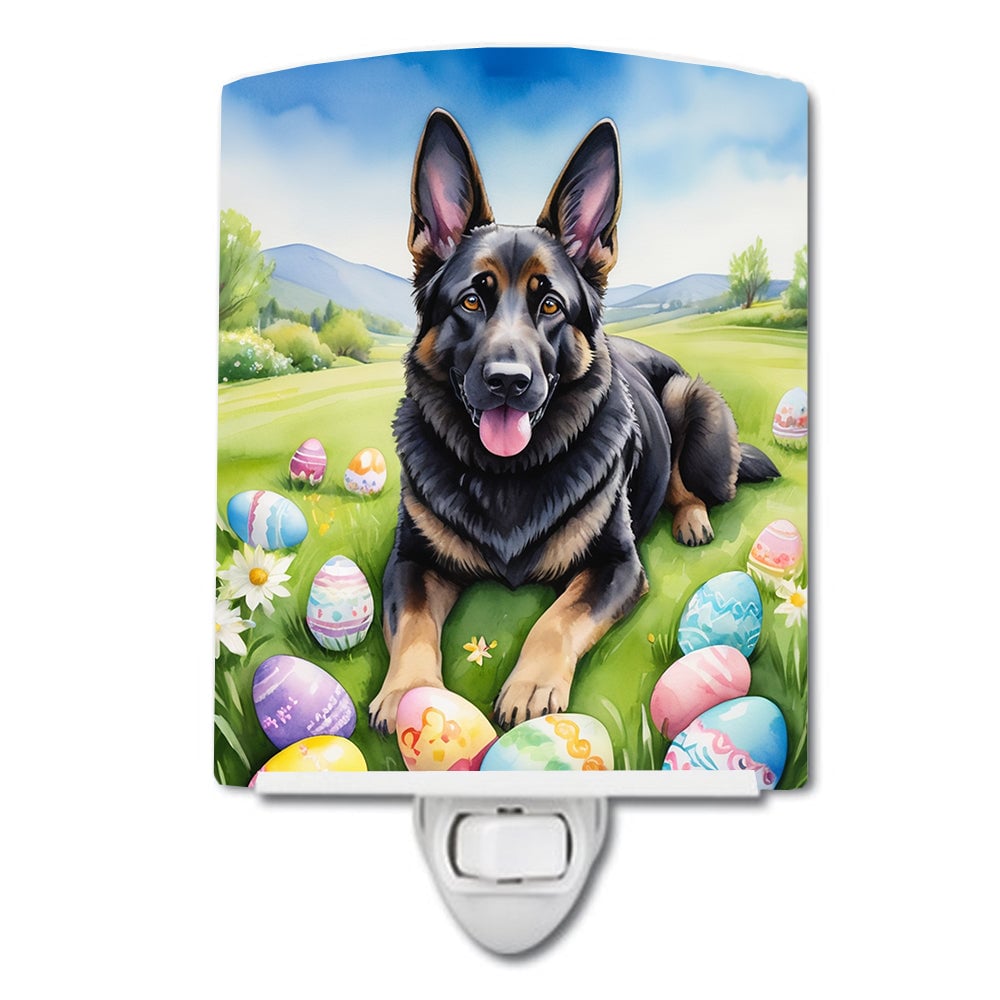 6 x 4 in. Black German Shepherd Easter Egg Hunt Ceramic Night Light