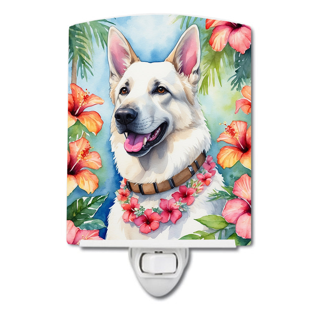 DAC6438CNL 6 x 4 in. White German Shepherd Luau Ceramic Night Light