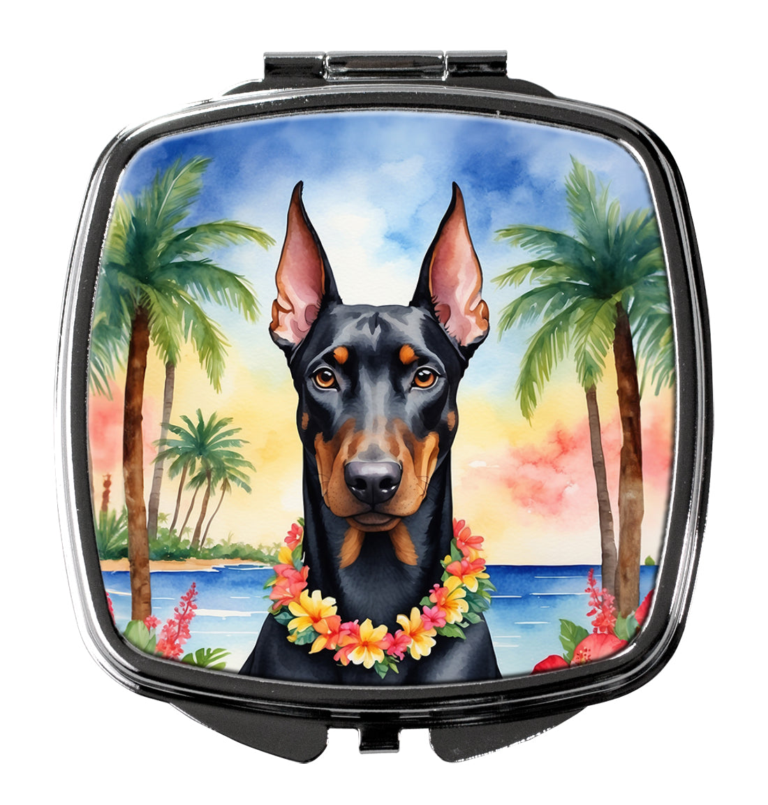 3 x 2.75 in. Doberman Pinscher Luau Compact Mirror