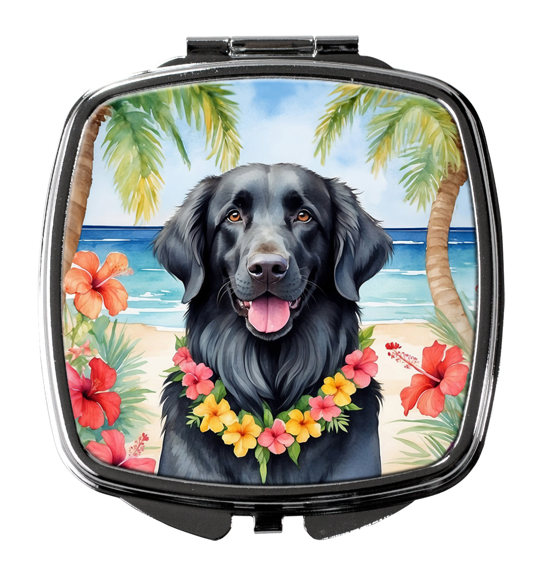 3 x 2.75 in. Flat-Coated Retriever Luau Compact Mirror
