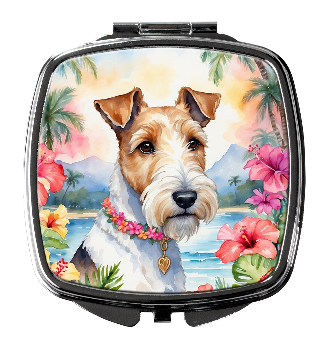 3 x 2.75 in. Fox Terrier Luau Compact Mirror