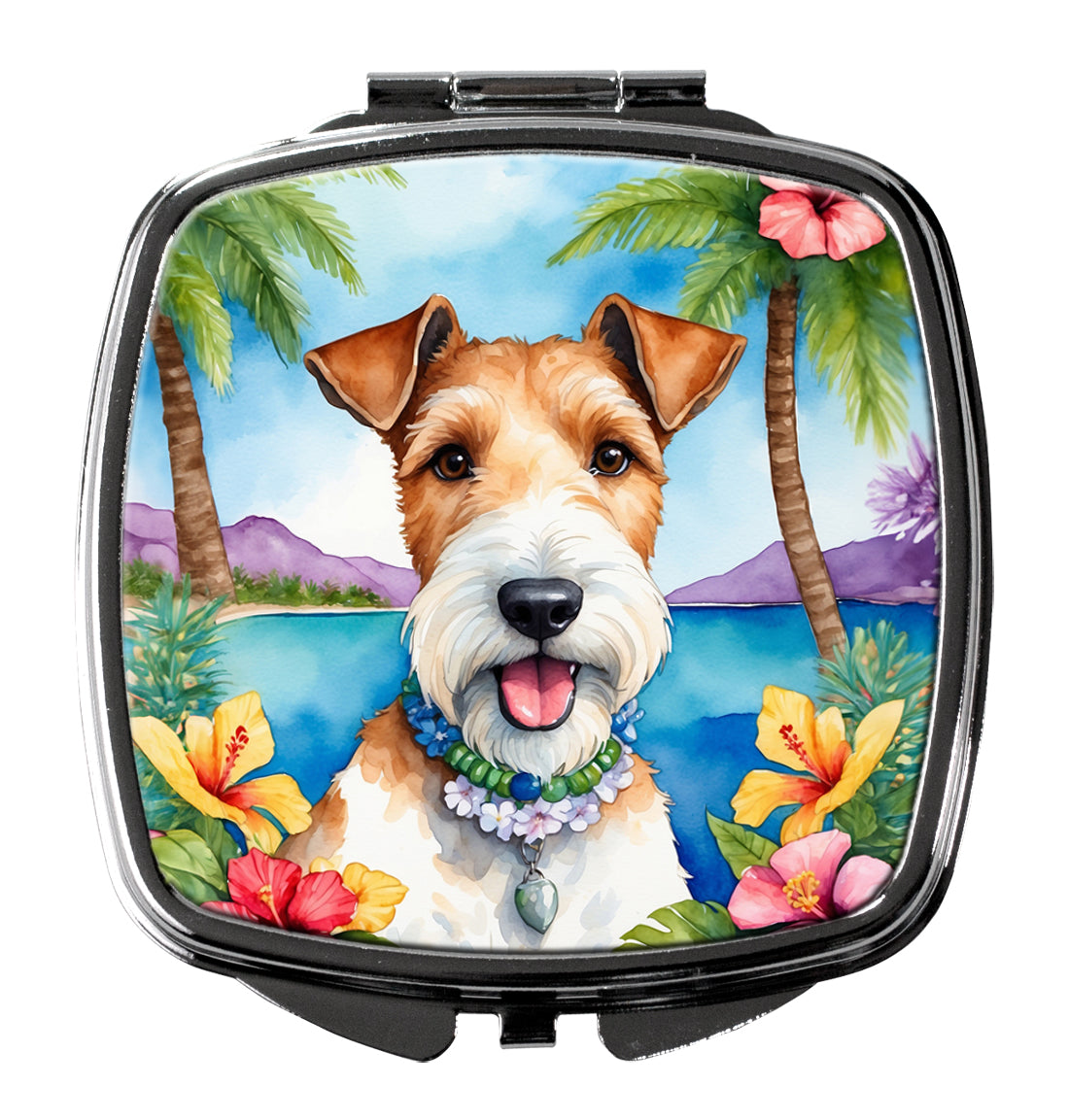 DAC6434SCM 3 x 2.75 in. Fox Terrier Luau Compact Mirror