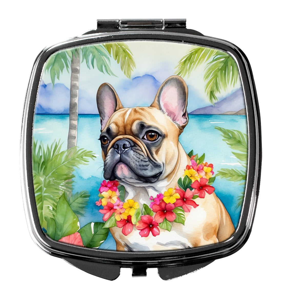 3 x 2.75 in. French Bulldog Luau Compact Mirror