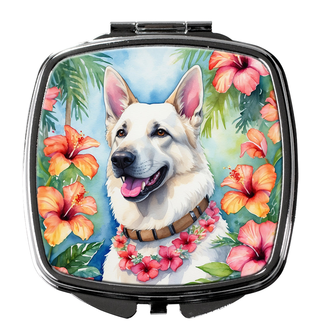 DAC6438SCM 3 x 2.75 in. White German Shepherd Luau Compact Mirror