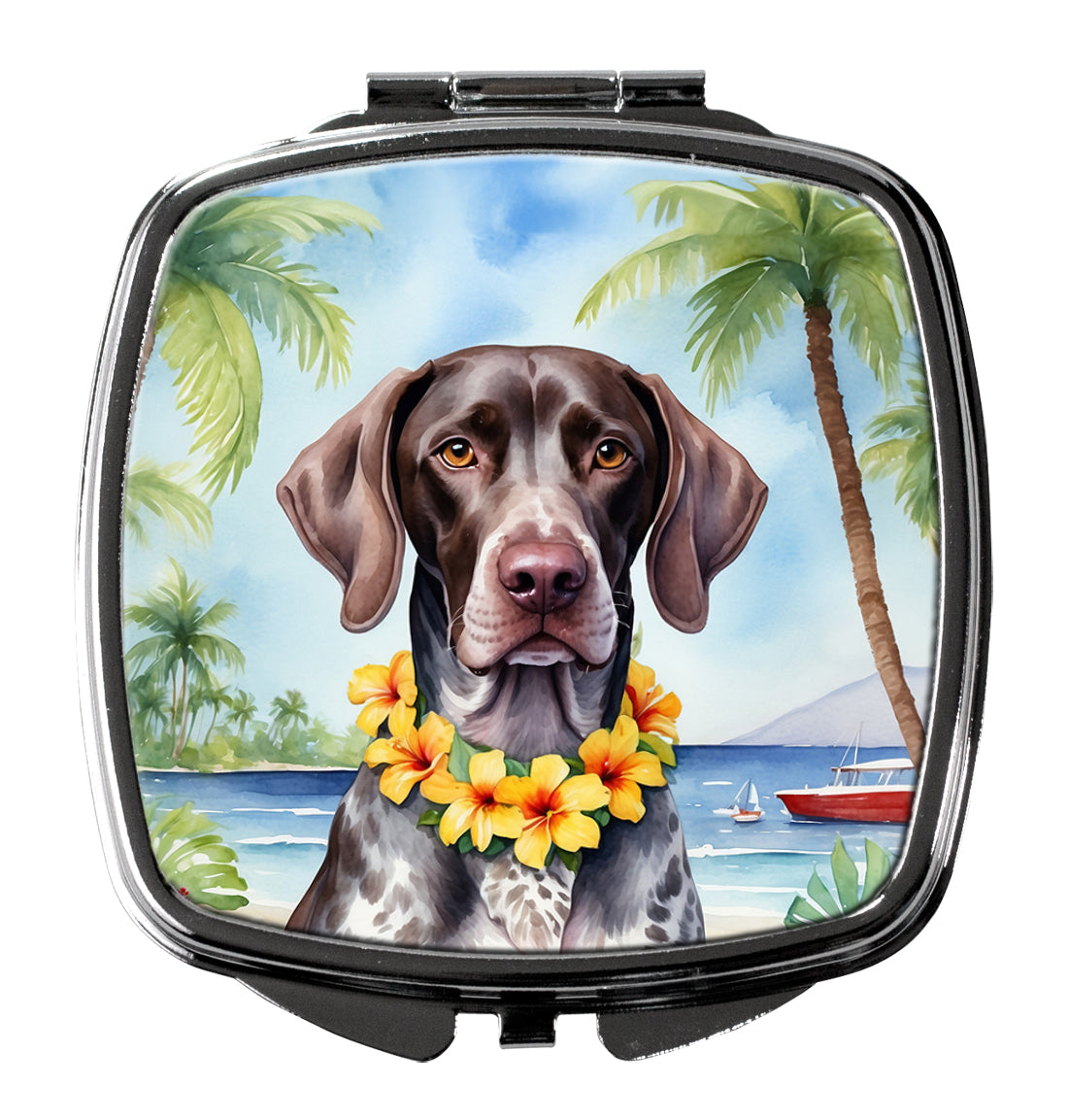 3 x 2.75 in. German Shorthaired Pointer Luau Compact Mirror