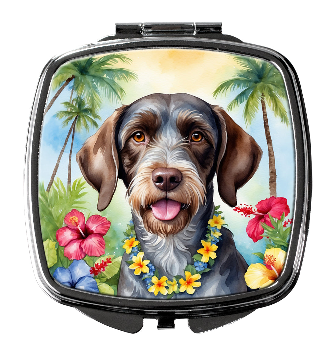 3 x 2.75 in. German Wirehaired Pointer Luau Compact Mirror