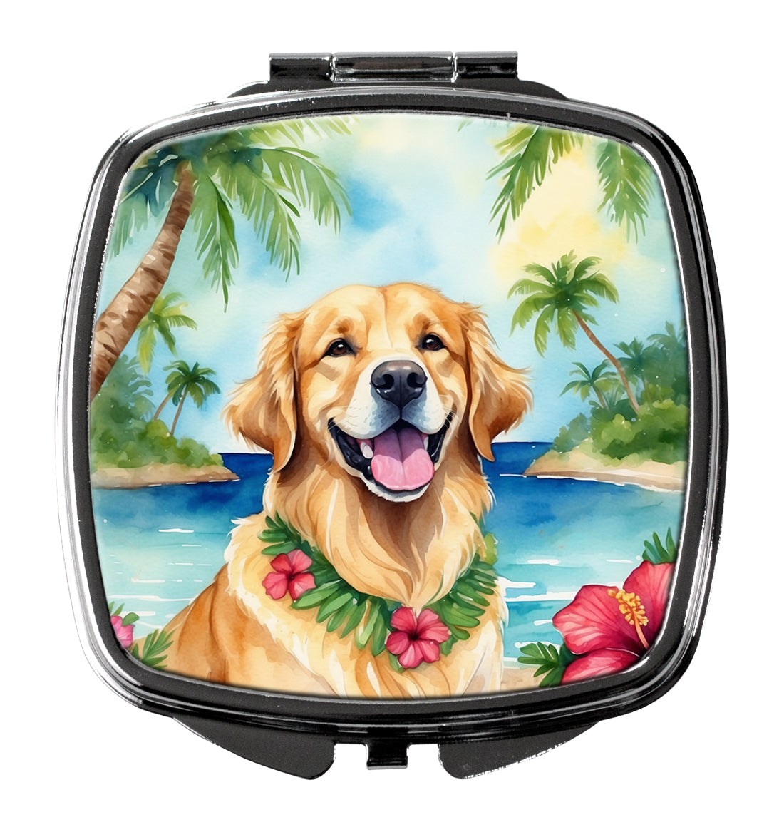 DAC6442SCM 3 x 2.75 in. Golden Retriever Luau Compact Mirror