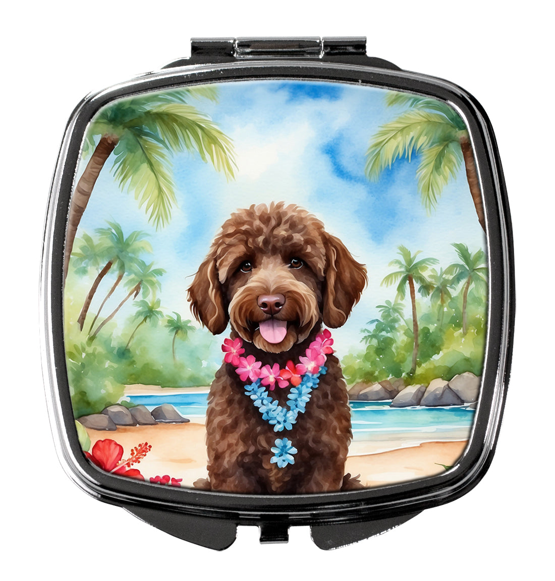 3 x 2.75 in. Labradoodle Luau Compact Mirror