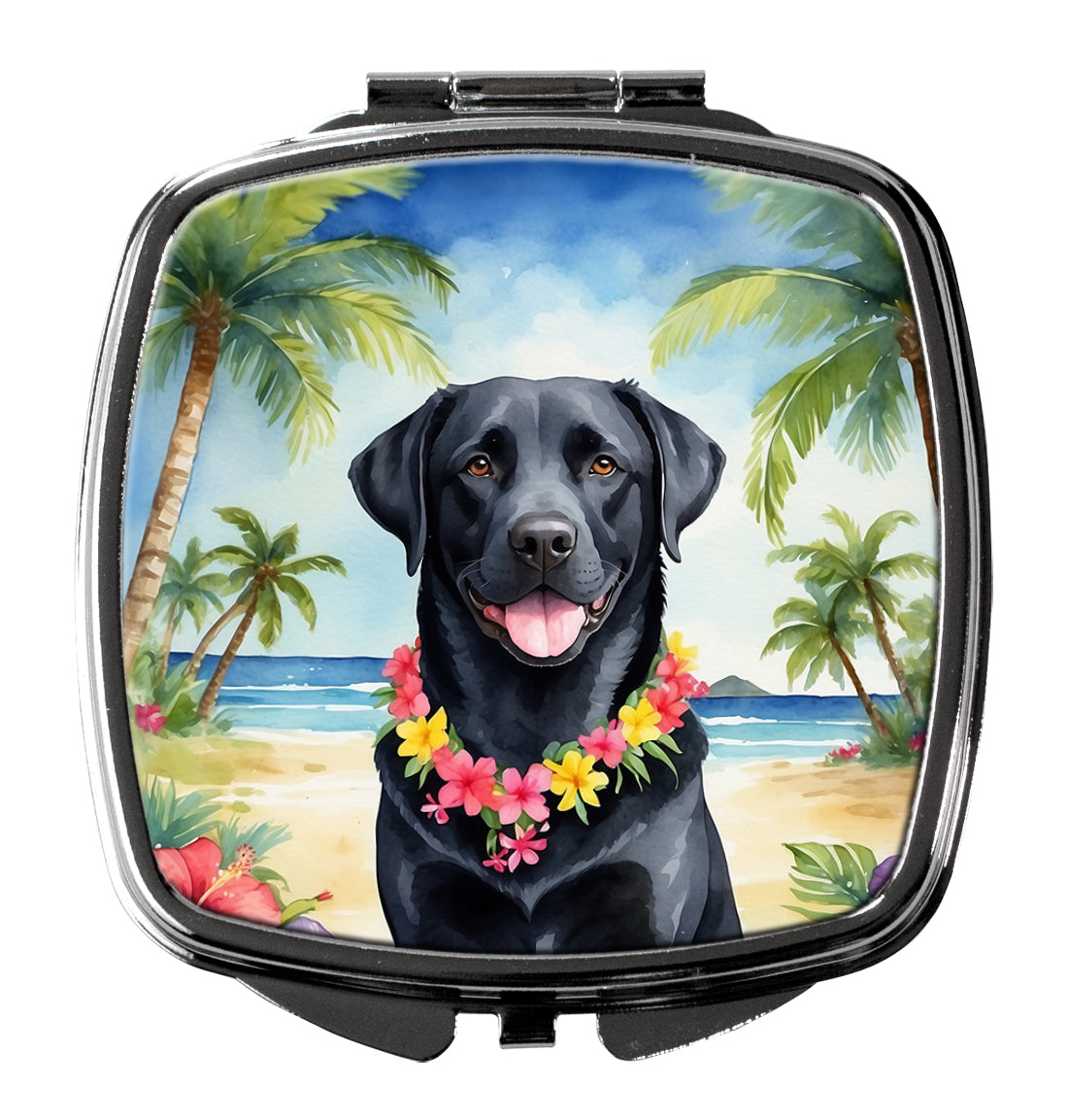 3 x 2.75 in. Black Labrador Retriever Luau Compact Mirror