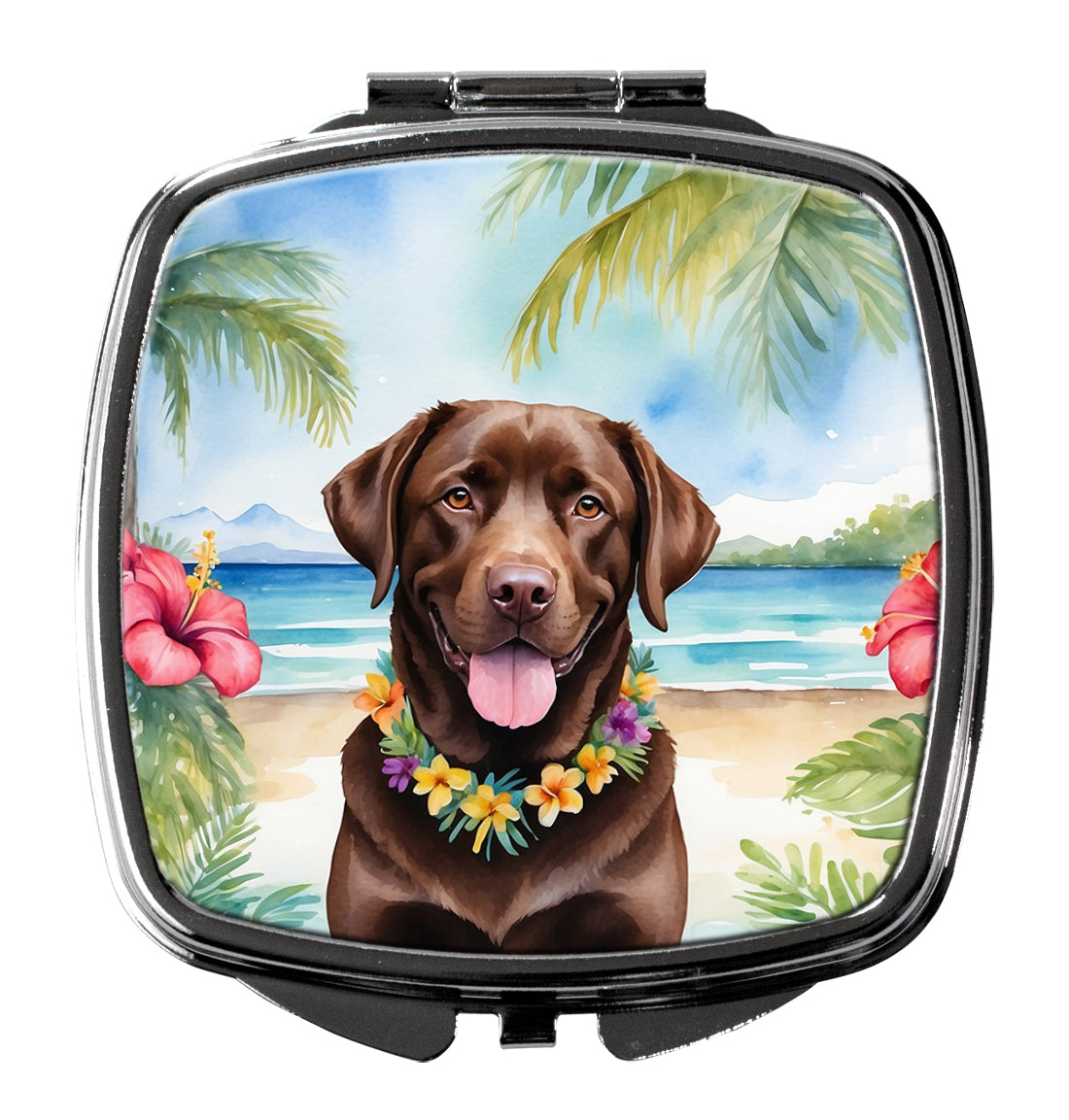 DAC6466SCM 3 x 2.75 in. Chocolate Labrador Retriever Luau Compact Mirror