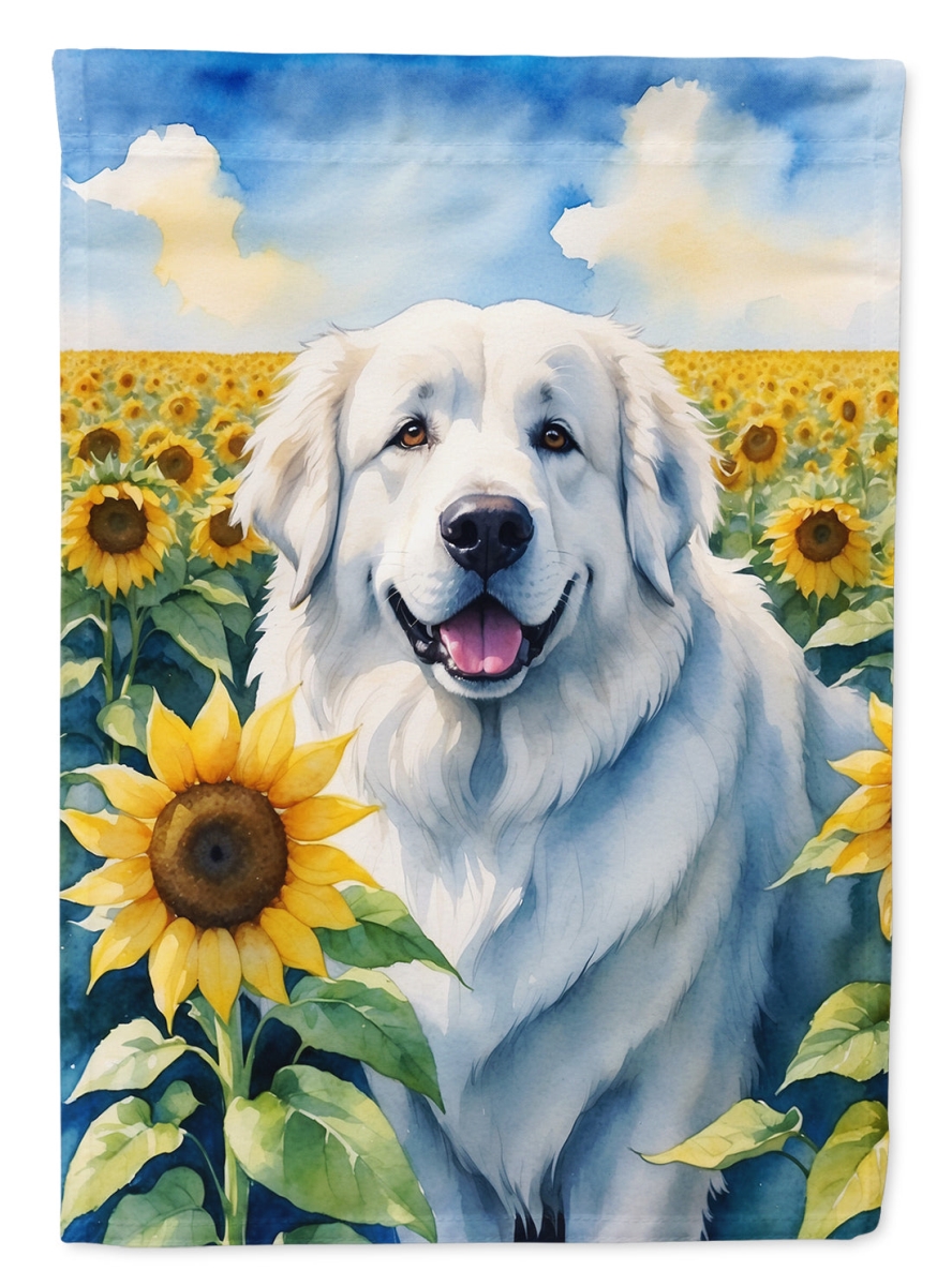 DAC6093CHF 40 x 28 in. Great Pyrenees in Sunflowers House Flag