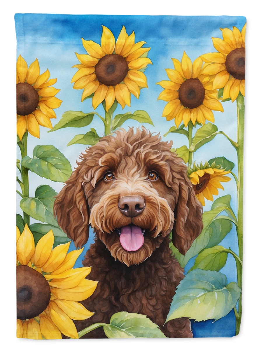40 x 28 in. Labradoodle in Sunflowers House Flag