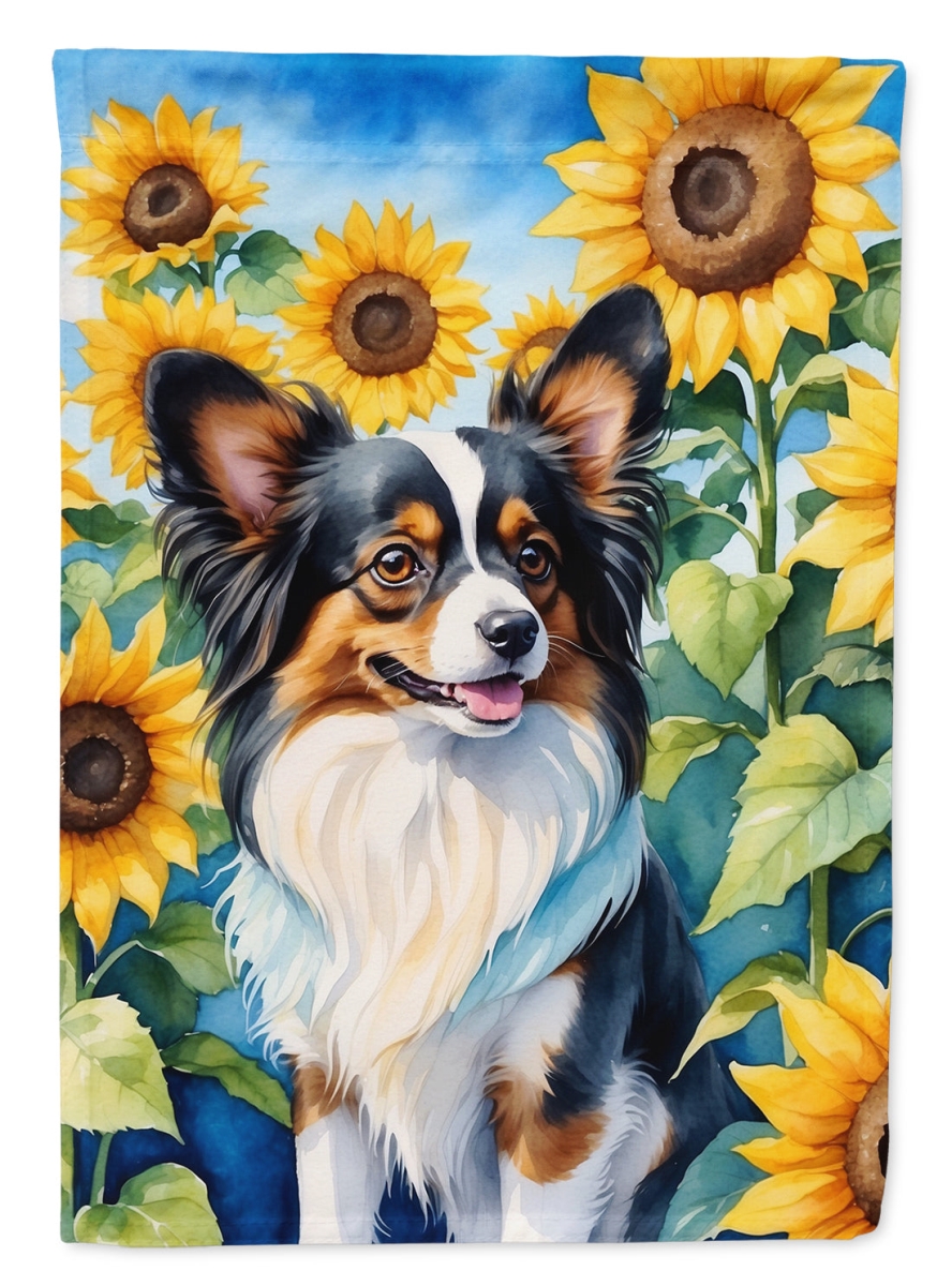 40 x 28 in. Papillon in Sunflowers House Flag