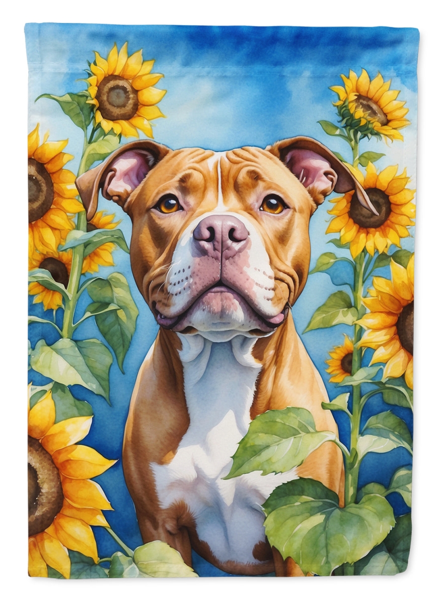 40 x 28 in. Pit Bull Terrier in Sunflowers House Flag