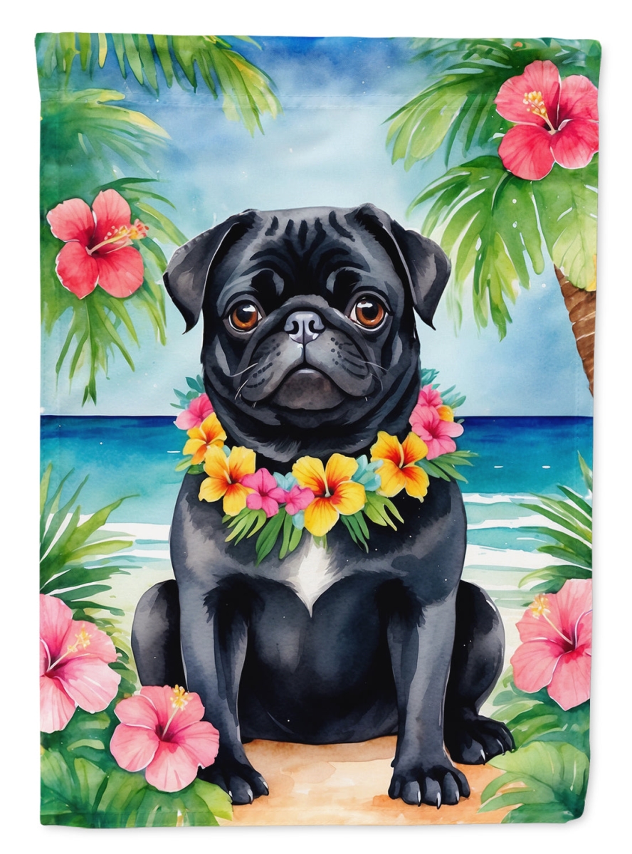DAC6502CHF 40 x 28 in. Black Pug Luau House Flag