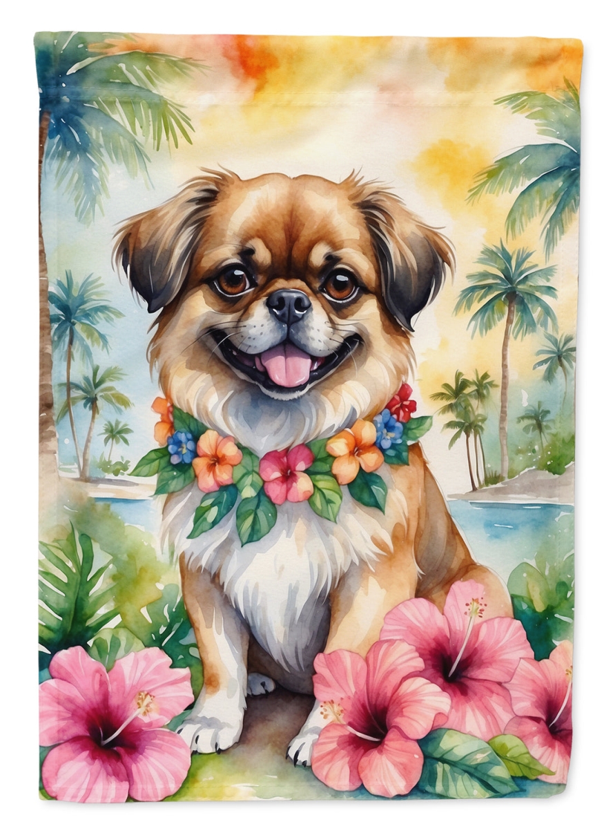 40 x 28 in. Tibetan Spaniel Luau House Flag