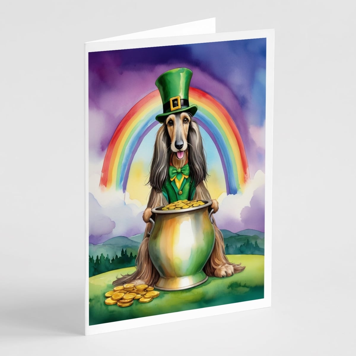 DAC5466GCA7P 5 x 7 in. Afghan Hound St Patricks Day Greeting Cards - Pack of 8