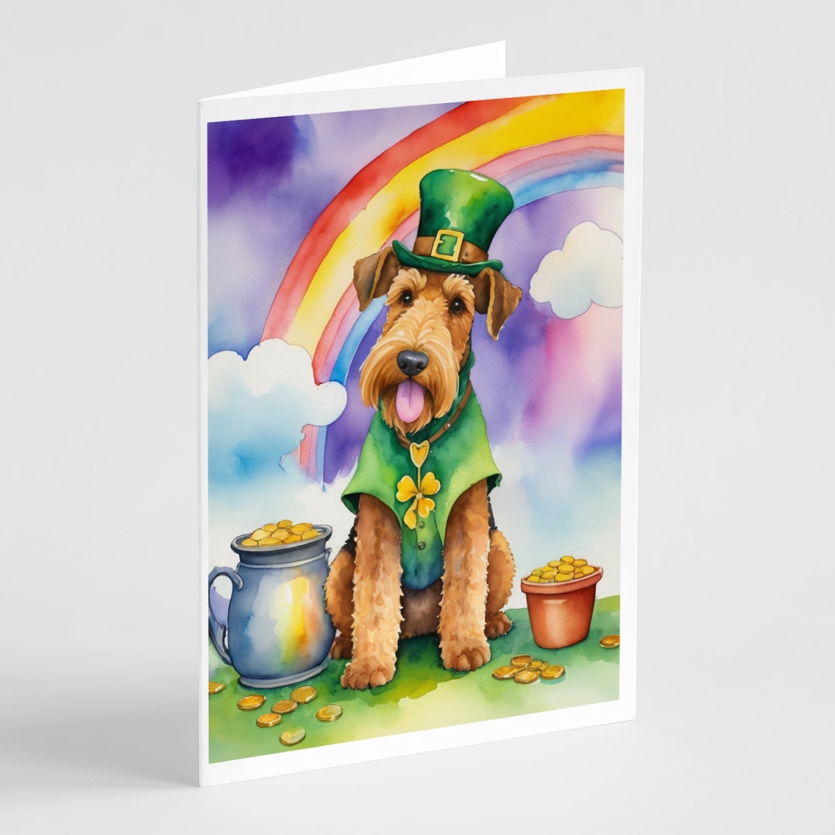 5 x 7 in. Airedale Terrier St Patricks Day Greeting Cards - Pack of 8