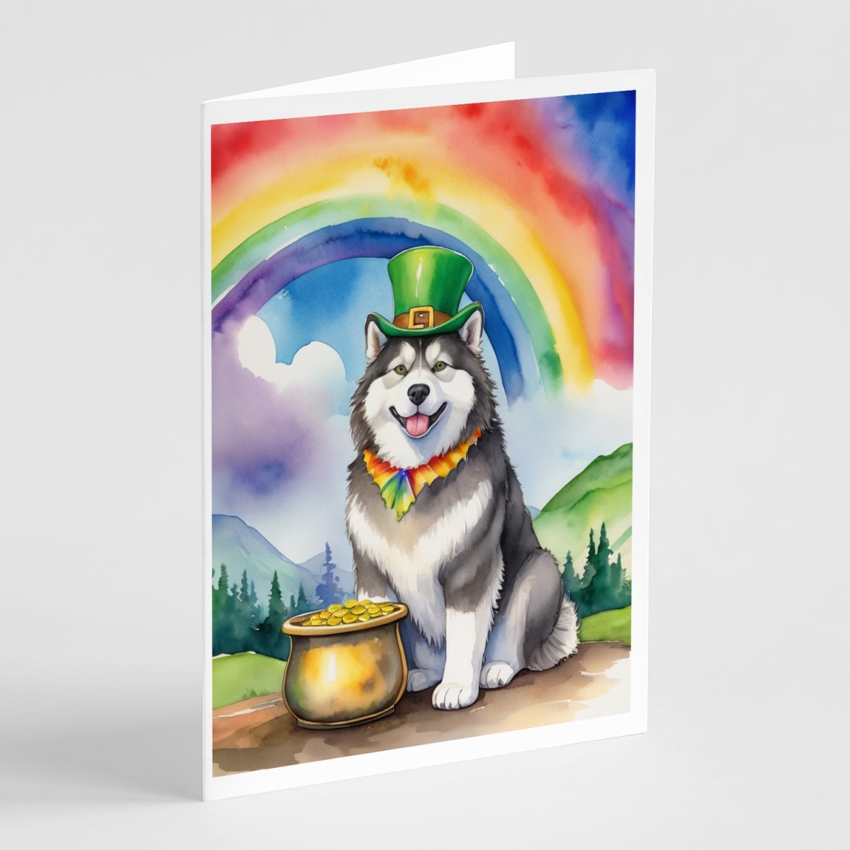 DAC5470GCA7P 5 x 7 in. Alaskan Malamute St Patricks Day Greeting Cards - Pack of 8