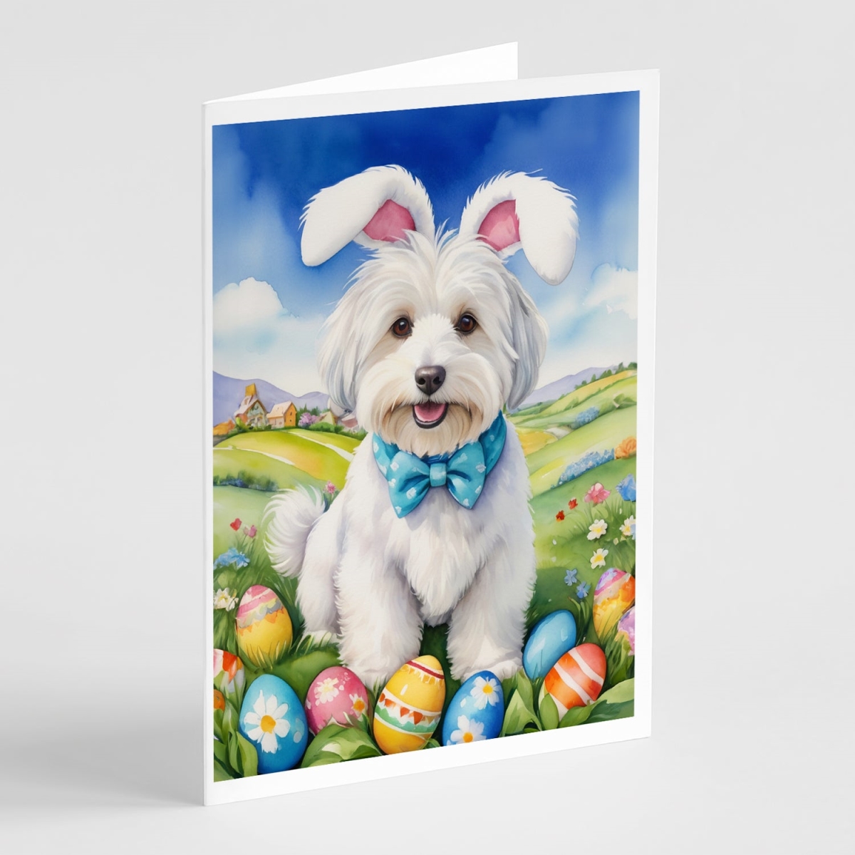 5 x 7 in. Coton De Tulear Easter Egg Hunt Greeting Cards - Pack of 8