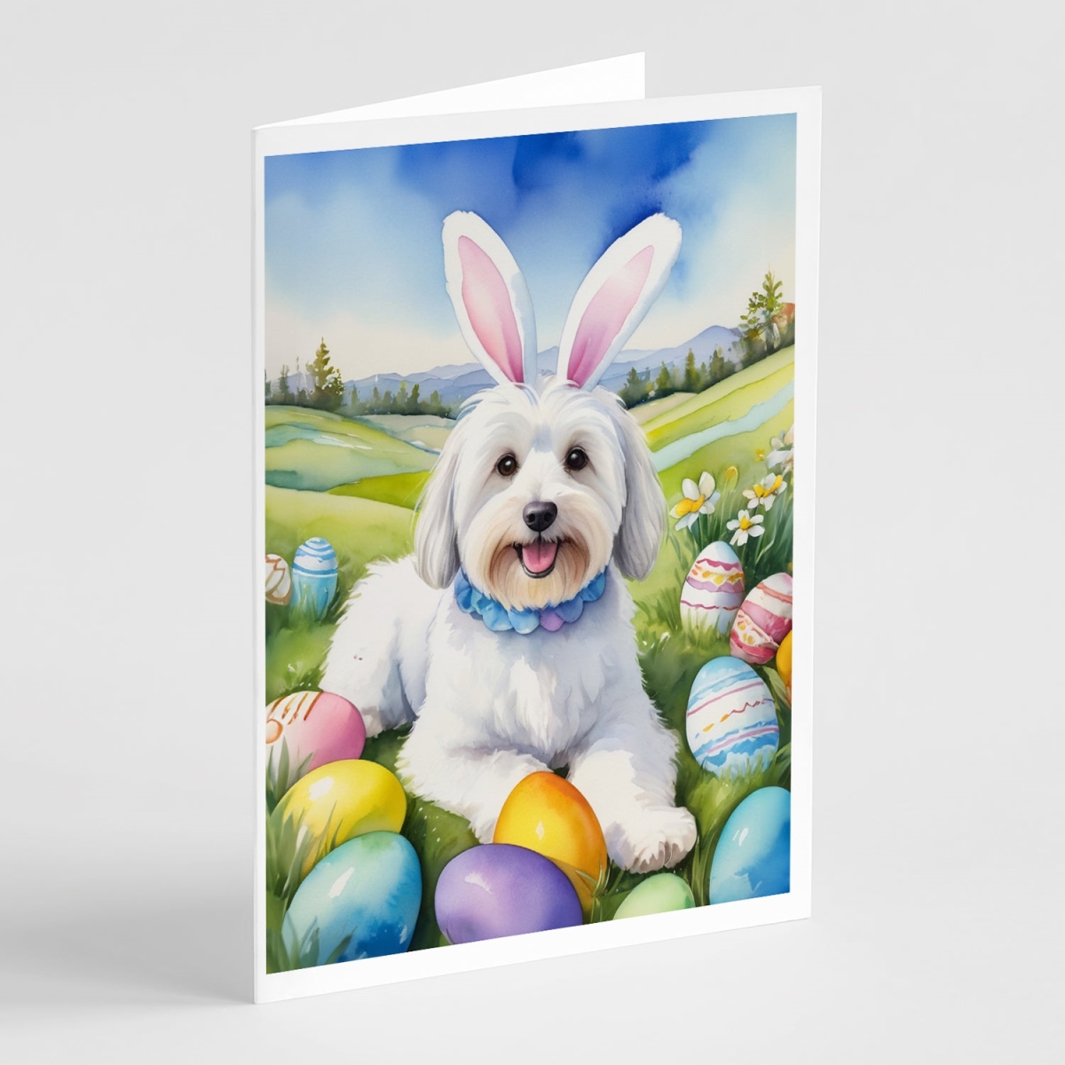 5 x 7 in. Coton De Tulear Easter Egg Hunt Greeting Cards - Pack of 8