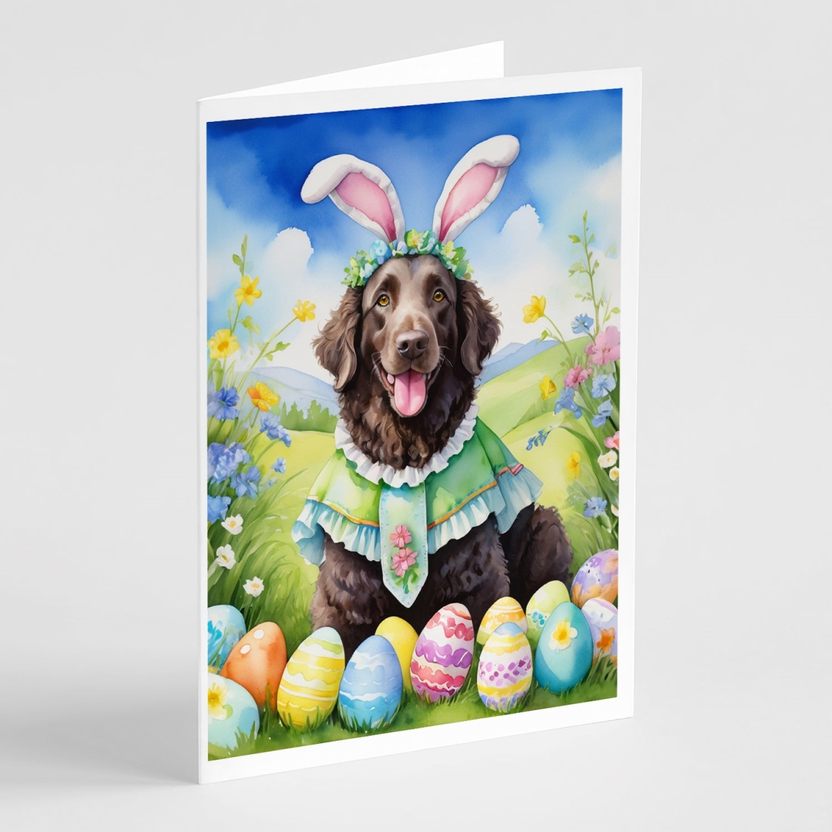 DAC5004GCA7P 5 x 7 in. Curly-Coated Retriever Easter Egg Hunt Greeting Cards - Pack of 8