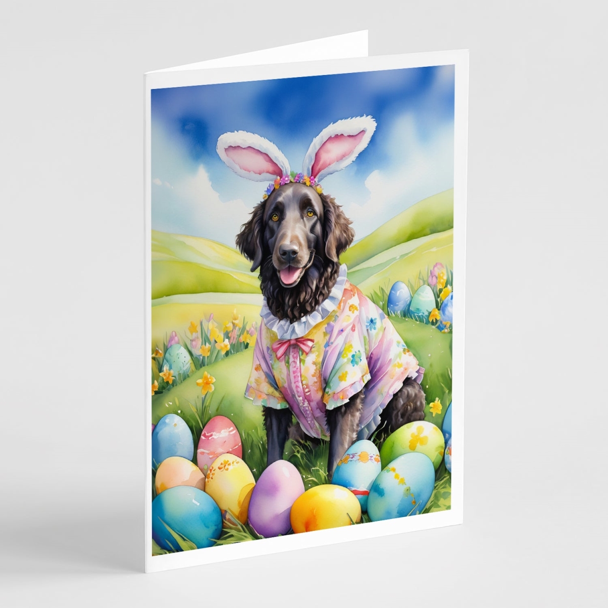 DAC5005GCA7P 5 x 7 in. Curly-Coated Retriever Easter Egg Hunt Greeting Cards - Pack of 8