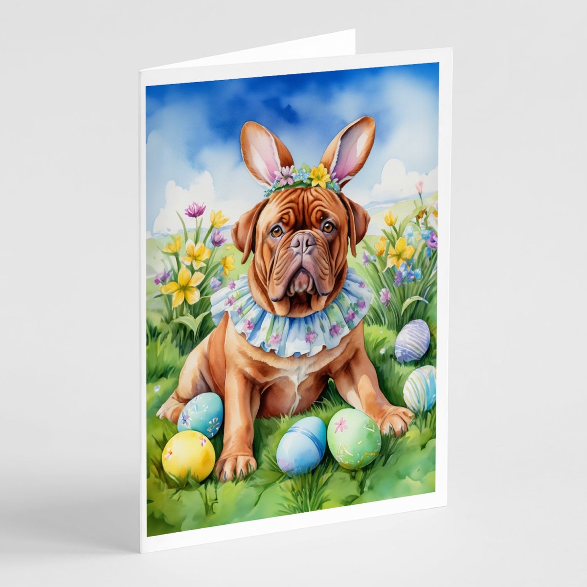 DAC5016GCA7P 5 x 7 in. Dogue De Bordeaux Easter Egg Hunt Greeting Cards - Pack of 8