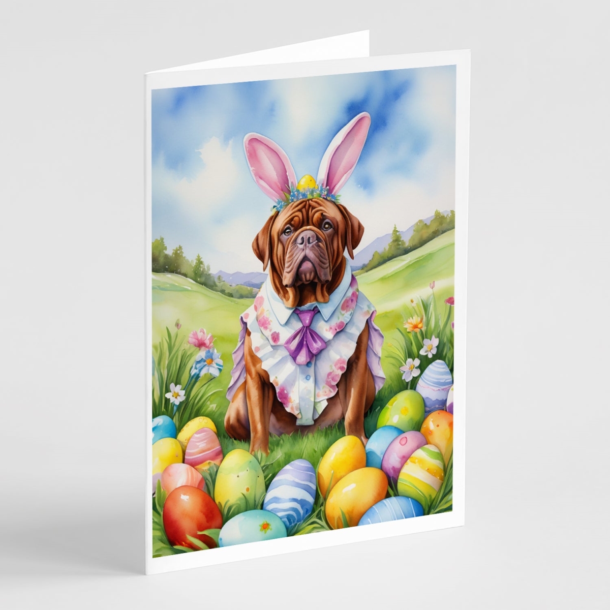 5 x 7 in. Dogue De Bordeaux Easter Egg Hunt Greeting Cards - Pack of 8