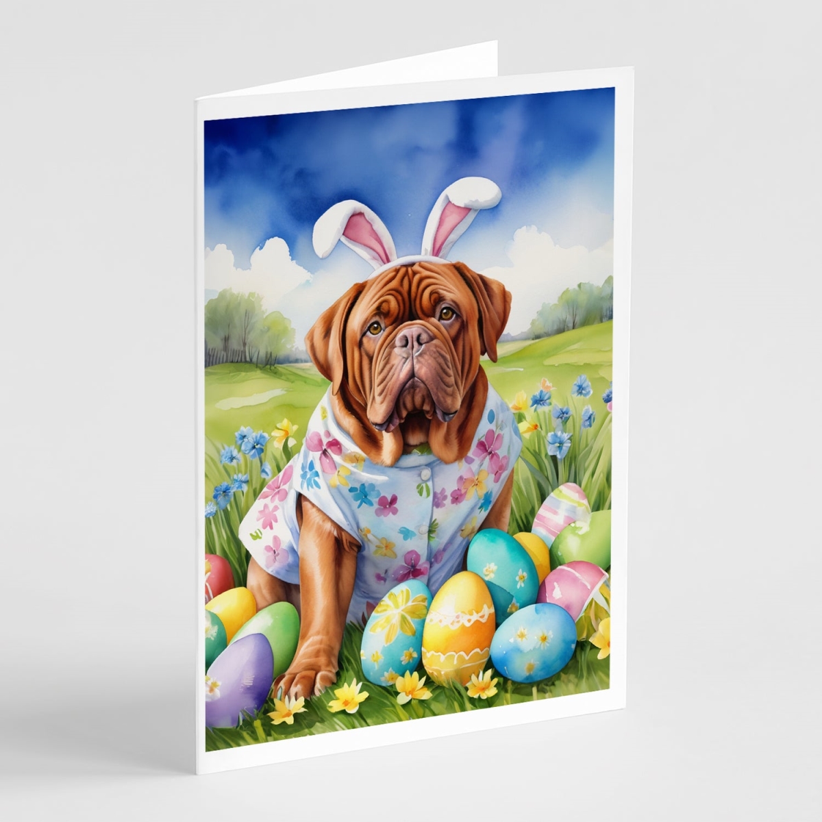 5 x 7 in. Dogue De Bordeaux Easter Egg Hunt Greeting Cards - Pack of 8