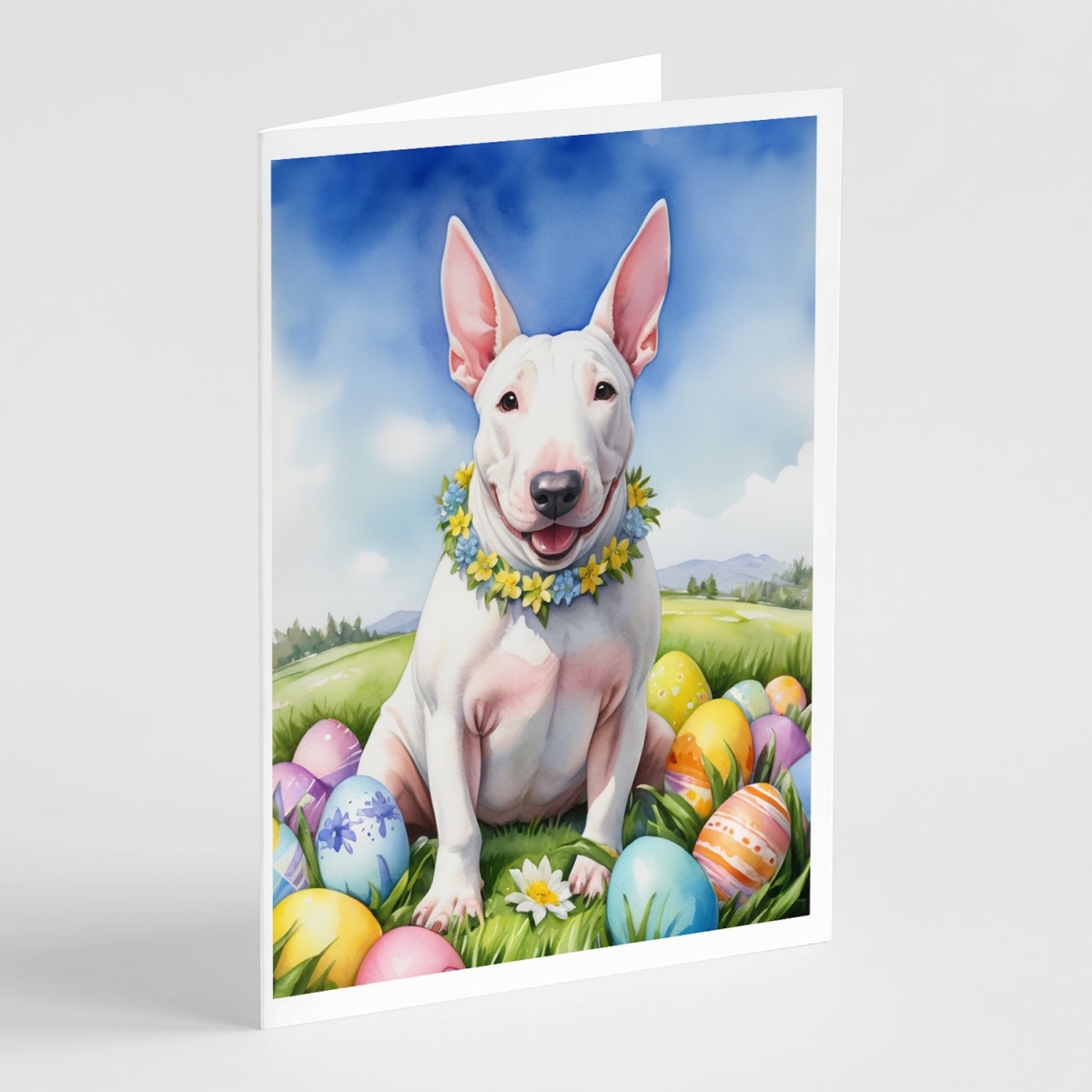 DAC5019GCA7P 5 x 7 in. English Bull Terrier Easter Egg Hunt Greeting Cards - Pack of 8