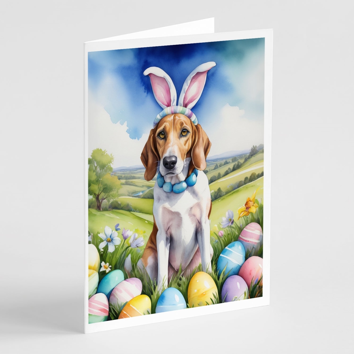 5 x 7 in. English Foxhound Easter Egg Hunt Greeting Cards - Pack of 8