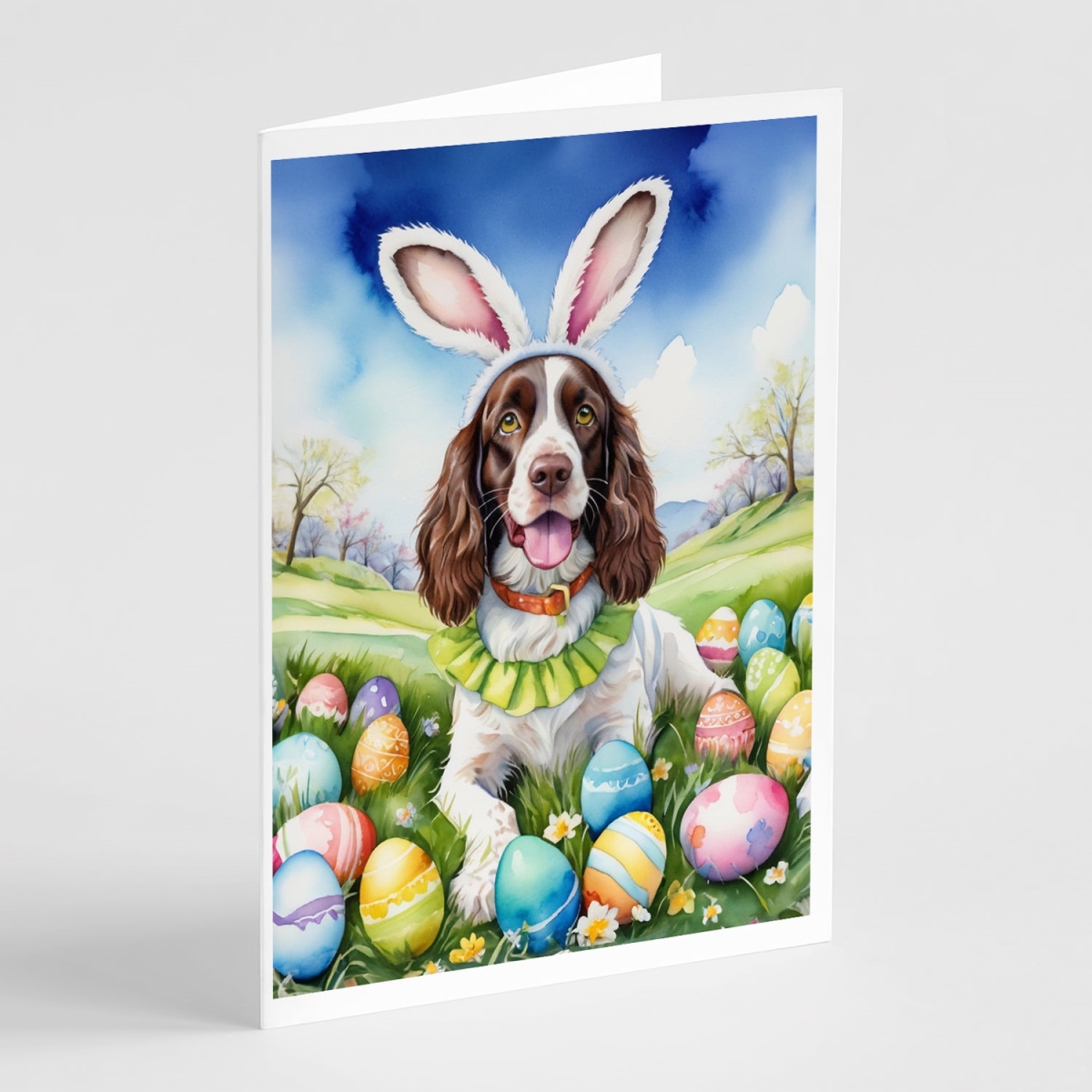 5 x 7 in. English Springer Spaniel Easter Egg Hunt Greeting Cards - Pack of 8