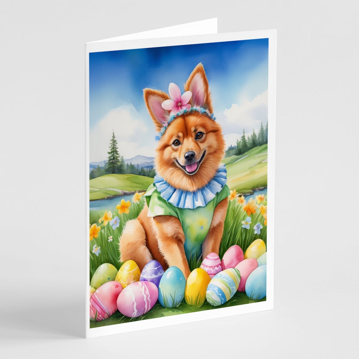 5 x 7 in. Finnish Spitz Easter Egg Hunt Greeting Cards - Pack of 8