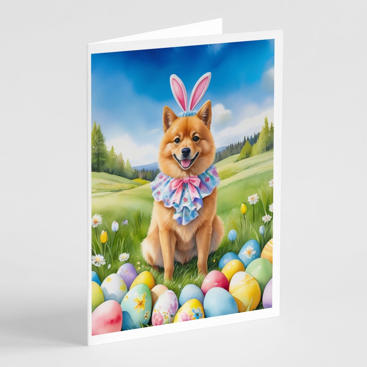 5 x 7 in. Finnish Spitz Easter Egg Hunt Greeting Cards - Pack of 8