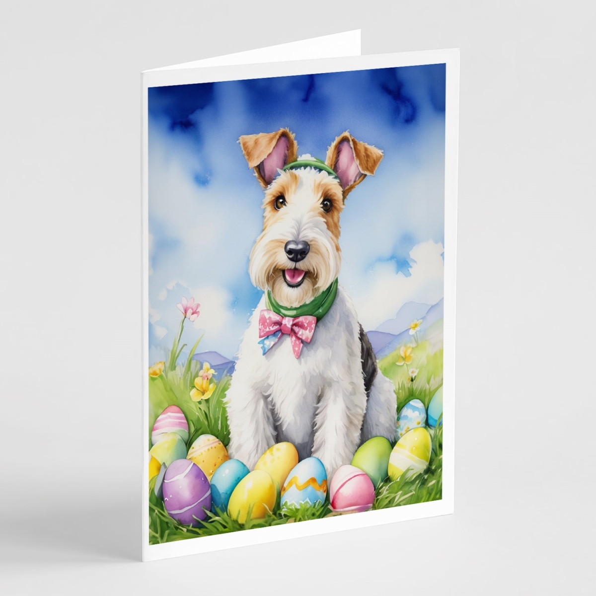 5 x 7 in. Fox Terrier Easter Egg Hunt Greeting Cards - Pack of 8