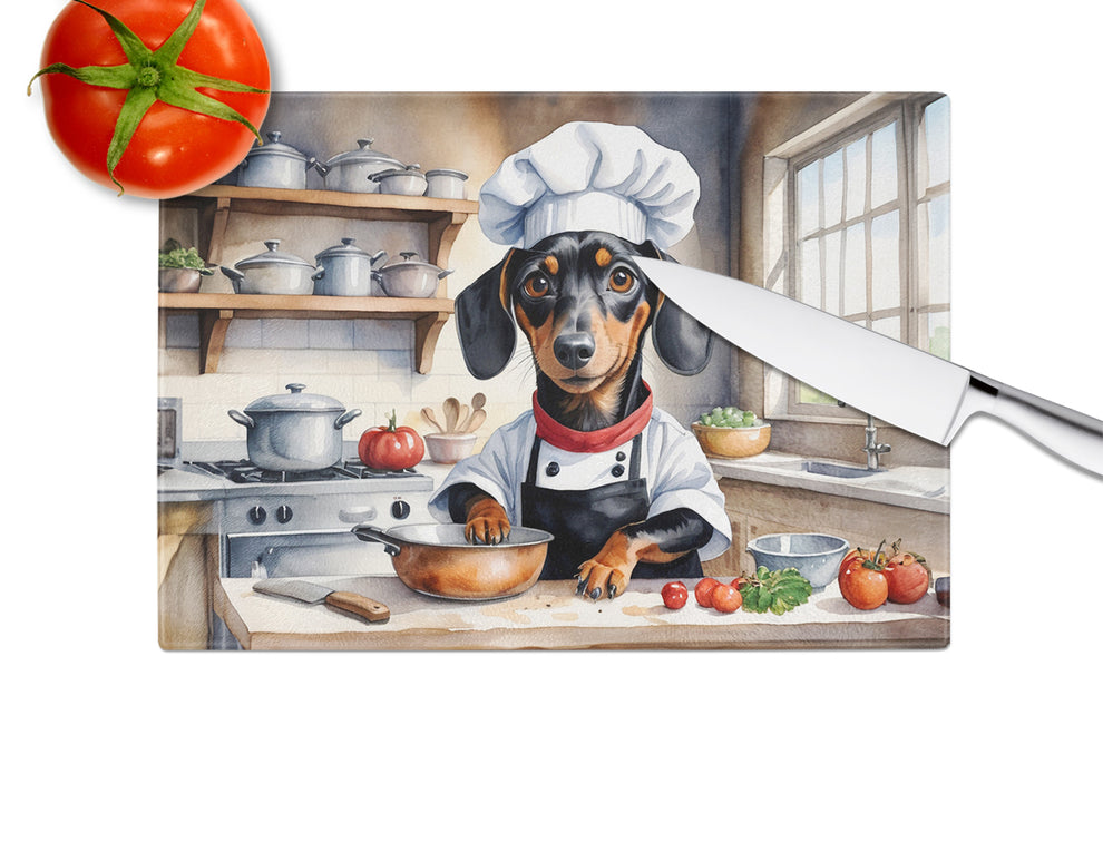DAC6238LCB 15 x 12 in. Dachshund The Chef Glass Cutting Board