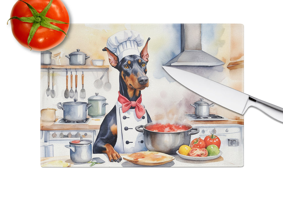 15 x 12 in. Doberman Pinscher The Chef Glass Cutting Board